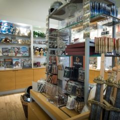 Display stands in a museum shop